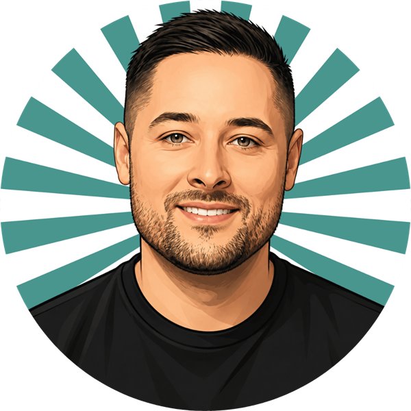 Illustriertes Porträt von Mark vor einem türkisen Strahlenkranz