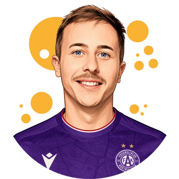 Illustriertes Porträt von Patrick, Senior Campaign Manager, im violetten Vereinstrikot